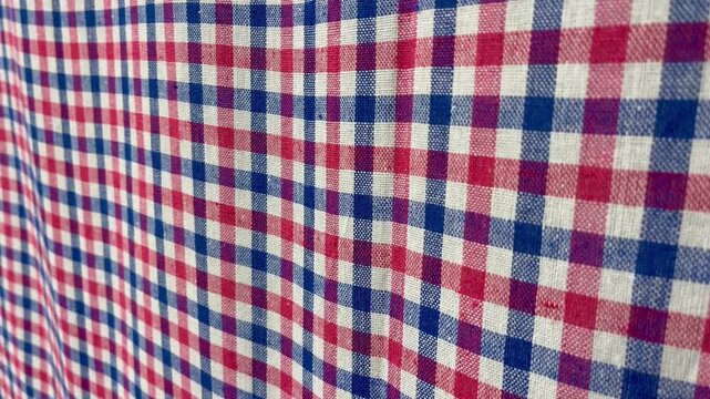 Blue and red gingham checkered fabric 