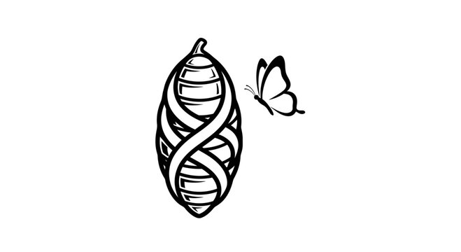 Chrysalis and Butterfly Line Art Illustration