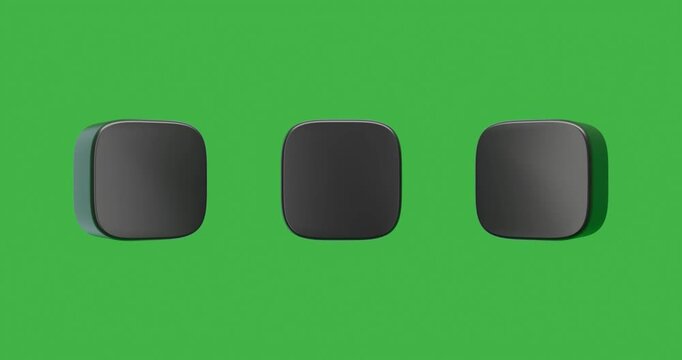 Animated Dark 3D App Icon Buttons on Green Screen, Horizontal
