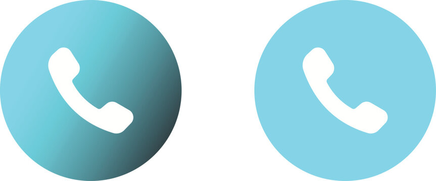 Light blue and gradient blue round telephone icon buttons with white receiver