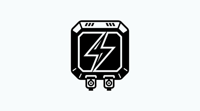 Electric battery icon, power energy cell vector, black industrial battery logo design