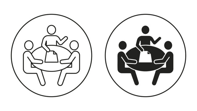 Business meeting around circular table icon with business discussion corporate
