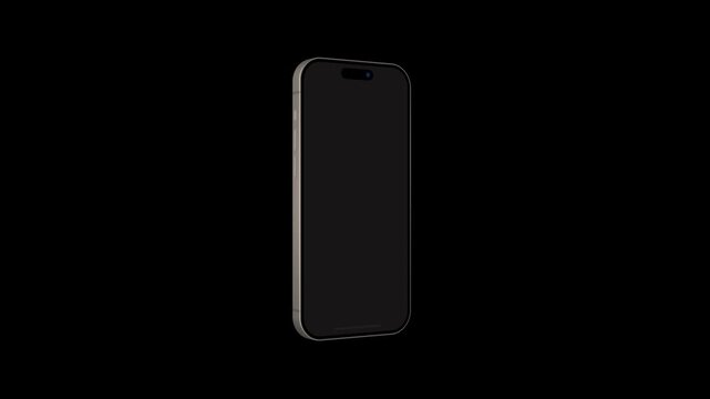 Straight smartphone mockup stands centered in pitch black atmosphere screen. Blank mobile glass offers flexible space for user interface overlay. Minimal device model shows smooth rounded edge.