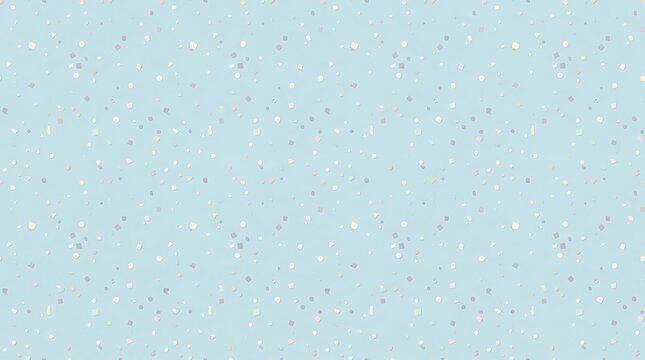 Seamless pattern of small scattered polka dots in soft pastel colors on a light blue background