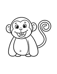 Obraz premium Funny Monkey Coloring Page for Kids. Simple Jungle Animal Outline Illustration for Children.