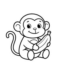 Fototapeta premium Funny Monkey Coloring Page for Kids. Simple Wild Animal Outline Illustration for Children.