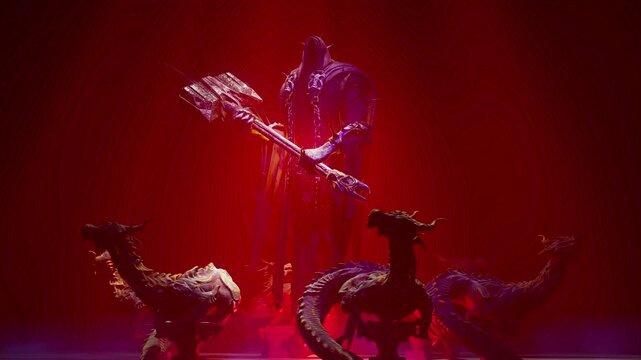 3D Render of Hooded Executioner Warrior with Weapon in Red Dragon Shrine
