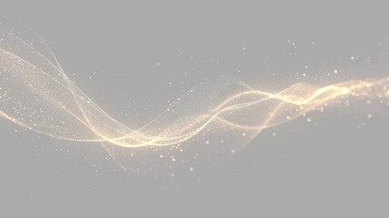 Golden particle wave with glowing light trail. Shimmering glitter and magic dust overlay isolated on transparent background. Luxury sparkling bokeh effect for holiday graphic design © Russell Edwards