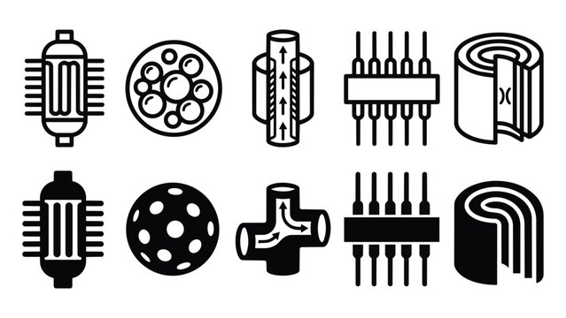 Heat Exchangers Line and Solid Icon Pack For Energy | heat exchangers, phase change, storage, transfer, pcm - Clean and Editable Vector Icons