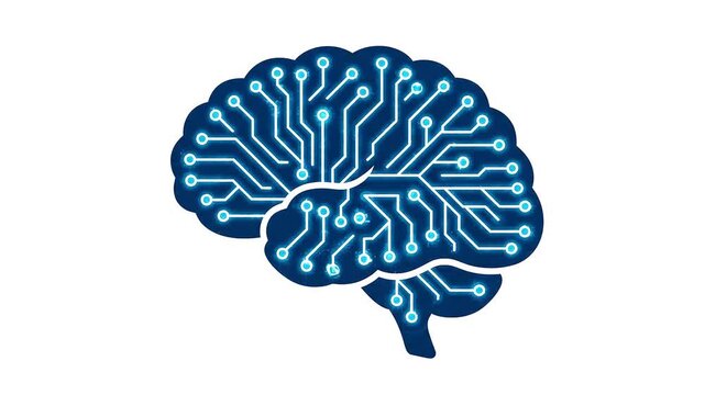 Artificial intelligence digital brain with glowing circuit nodes processing data for tech and medical concepts