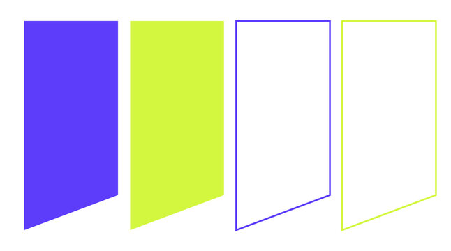 Neon Purple Yellow Trapezoid Banner Shapes Set on Black