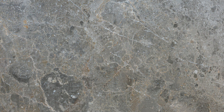 Gray fossil conglomerate marble texture with gold veins natural stone background
