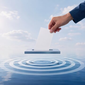 Hand Placing Blank Registration Card Into Floating Slot Above Water