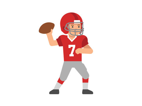 Kid American Football Player in Red Uniform Throwing Ball Illustration