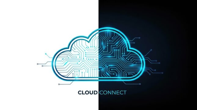 Digital cloud circuit logo for technology and connectivity.