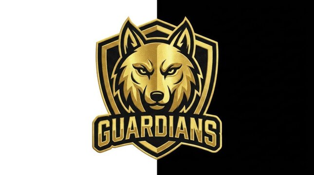 Fierce gold wolf mascot inside a protective shield frame.