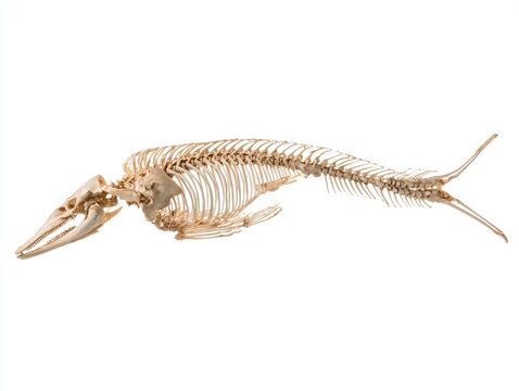 Complete Skeleton Of A Dolphin Isolated Against A Clean White Studio Background For Scientific Study