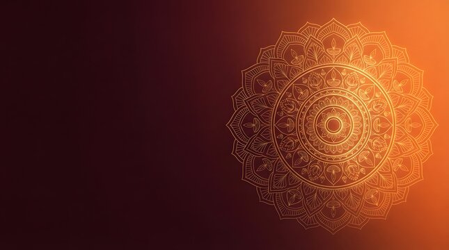Elegant golden mandala art with traditional diya lamp motifs on a warm gradient background, perfect for diwali festival invitations and spiritual greeting cards
