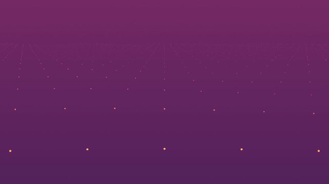 Waving ocean of glowing dot particles, seamless loop motion background, sunset coral