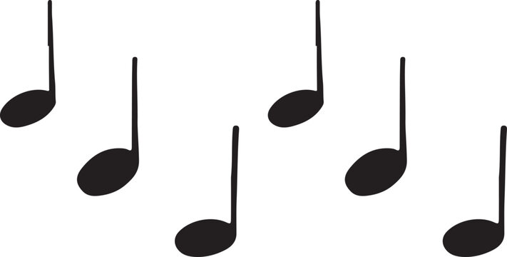 Minimalist music notes vector set, black musical quarter note icons, simple melody design elements on white background