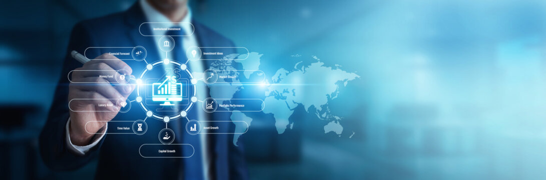 Financial portfolio manager analyzing live tickers pointing toward Investment opportunities across the global network terminals. Diversified market allocations ensure long-term wealth building.