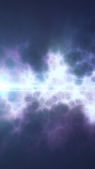 Fototapeta premium Abstract blue and purple energy background with bright horizontal light flare, glowing plasma particles, and ethereal electric texture.