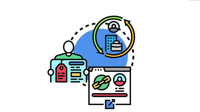 Affiliate marketing transactions concept digital networking, partners connecting, and referral programs generating sales within a dynamic online business ecosystem