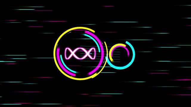 Abstract neon glitch DNA infinity circle motion background futuristic HUD loop