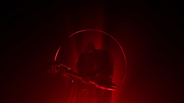 Dark Crimson Fantasy Motion Background of Warlock Silhouetted by Red Portal