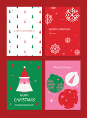 Naklejka premium Christmas and Happy holiday greeting card vector set. Elegant wallpaper with pine leaves, pinecone, christmas tree, wreath. Holidays design illustration for cover, print, poster, Happy New Year, ads.