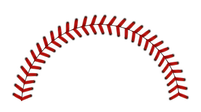 Red baseball stitching pattern in a curved shape isolated on white background isolated on transparent background