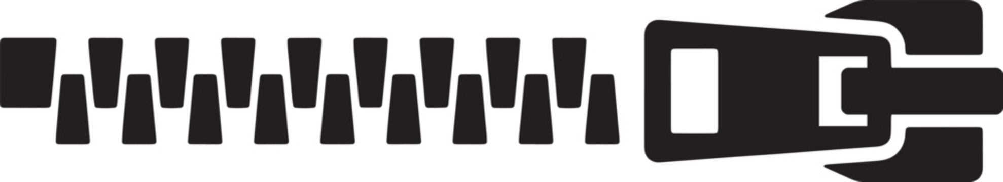 Black and white zipper icon, fastener and clothes symbol vector illustration