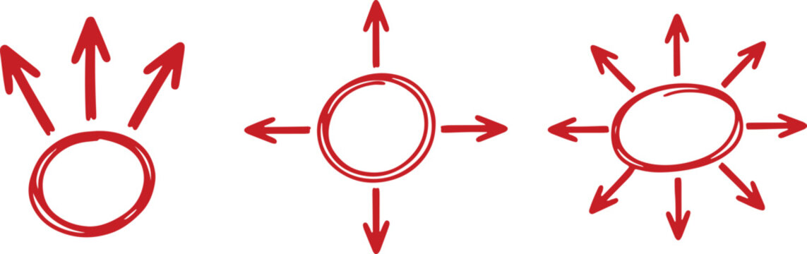 Red hand drawn arrows pointing outwards from circles