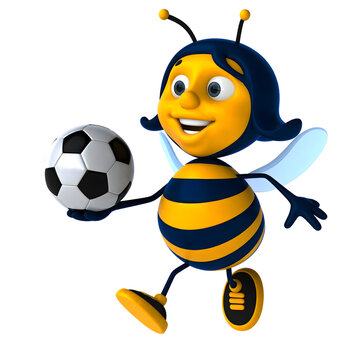 Cute kawaii honey bee dribbling a soccer ball happily for cheerful children clothing design generative AI