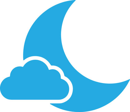 Blue crescent moon with a cloud icon