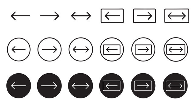 Minimalist arrow icon set for user direction and app navigation, featuring line style left and right pointers as a perfect sign and symbol in vector format for web design