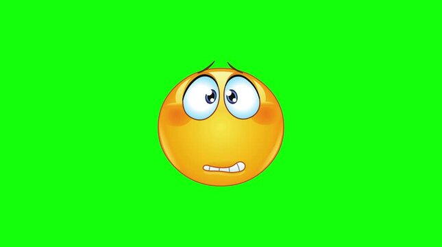 Nervous Embarrassed Shy Emoji Face Zooming Out Animated Graphic Green Screen Background Overlay