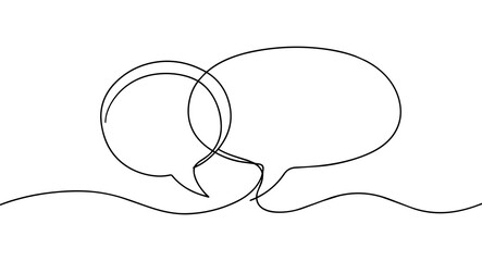 Obraz premium Continuous one line drawing of speech bubbles featuring minimalist black line art vector illustration for chat and conversation design