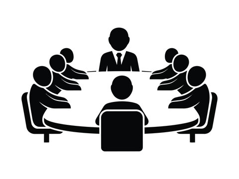 Business meeting icon, professional corporate team sitting at round table, executive board discussion vector