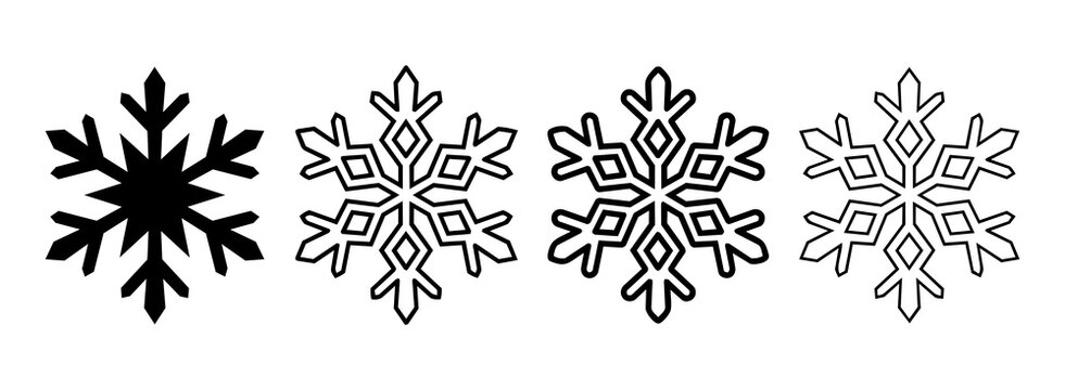 snowflake icons featuring solid silhouette and outline ice crystal vector illustrations for winter Christmas design