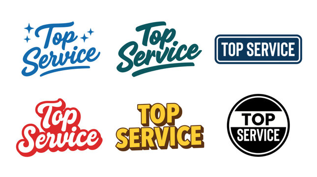 A diverse compilation of stylish 'Top Service' logo designs reflecting excellence and professionalism, suitable for businesses aiming to convey quality customer service.