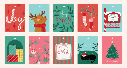 Naklejka premium Printable tag. Merry christmas and happy new year. Season Greeting and Happy Holiday.