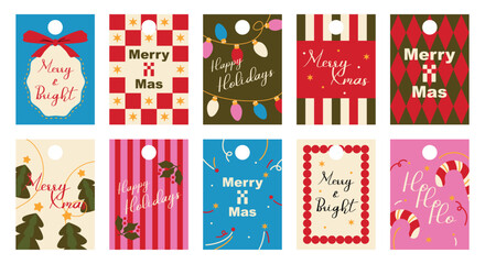 Naklejka premium Printable tag. Merry christmas and happy new year. Season Greeting and Happy Holiday.