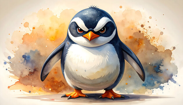 Grumpy penguin standing with hands on hips showing stern expression and charming character illustration generative AI