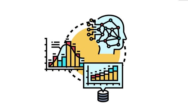 Representing a conceptual network within a human head processing statistical charts and graphs from a database, efficient analysis and understanding of complex information