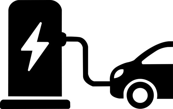 Electric vehicle charging station icon with plug cable for EV car power supply vector