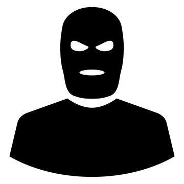 Logo delincuente. Icono con dibujo sencillo de la silueta de un hombre con la cara tapada con un pasamonta&ntilde;as	