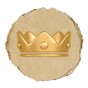 Crown ranking png icon sticker, ripped paper badge, transparent background