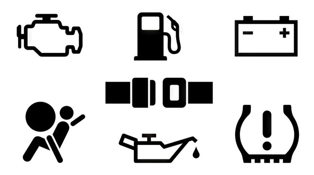 Car dashboard warning light and engine indicator icons.