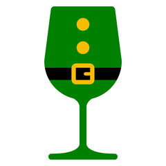 Fototapeta premium Tiempo de Navidad. Icono con dibujo sencillo con la silueta de una copa de vino o champaña con traje de elfo de Santa Claus para su uso en tarjetas y felicitaciones